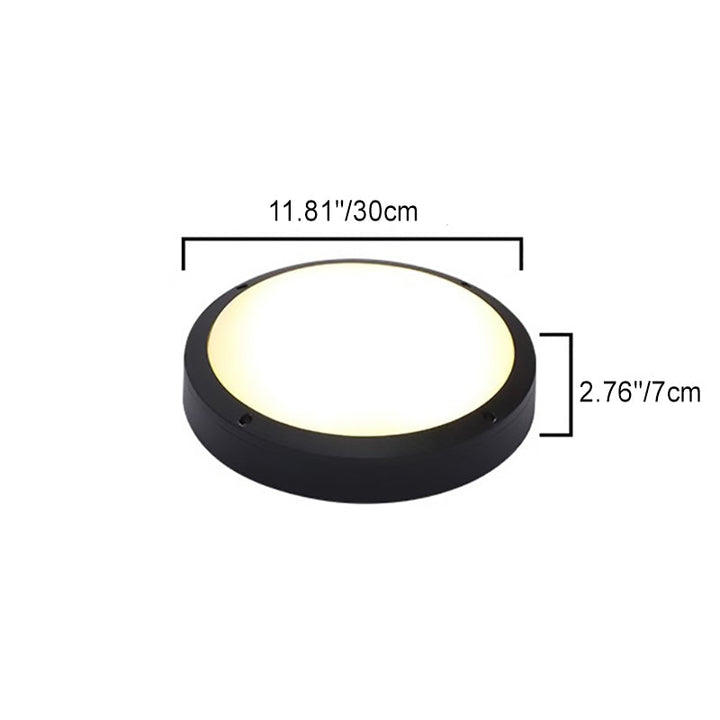 Vanntett rund LED-taklampe laget av aluminium og akryl for utendørs bruk, for innfelt montering i hagen.
