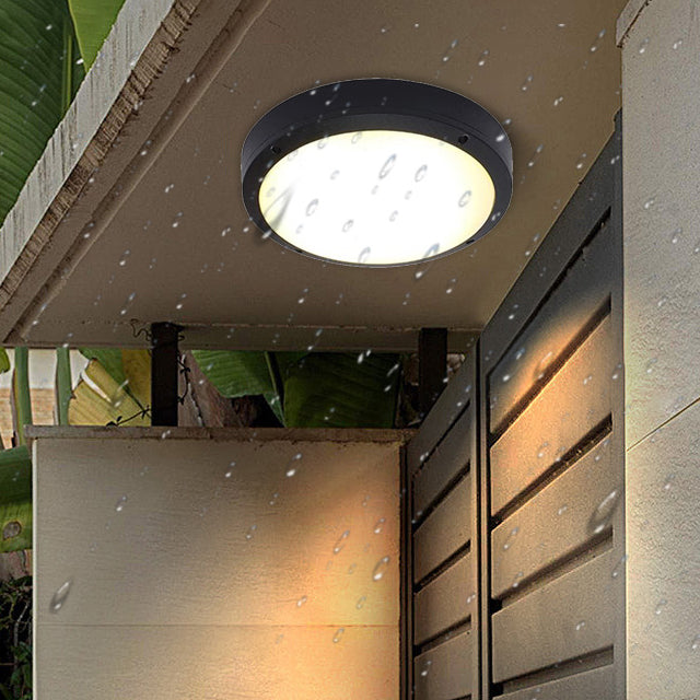 Moderne Minimalistisk Vanntett Rund Aluminiumsakryl LED Utendørs Flush Mount Taklampe For Hage | Skanto