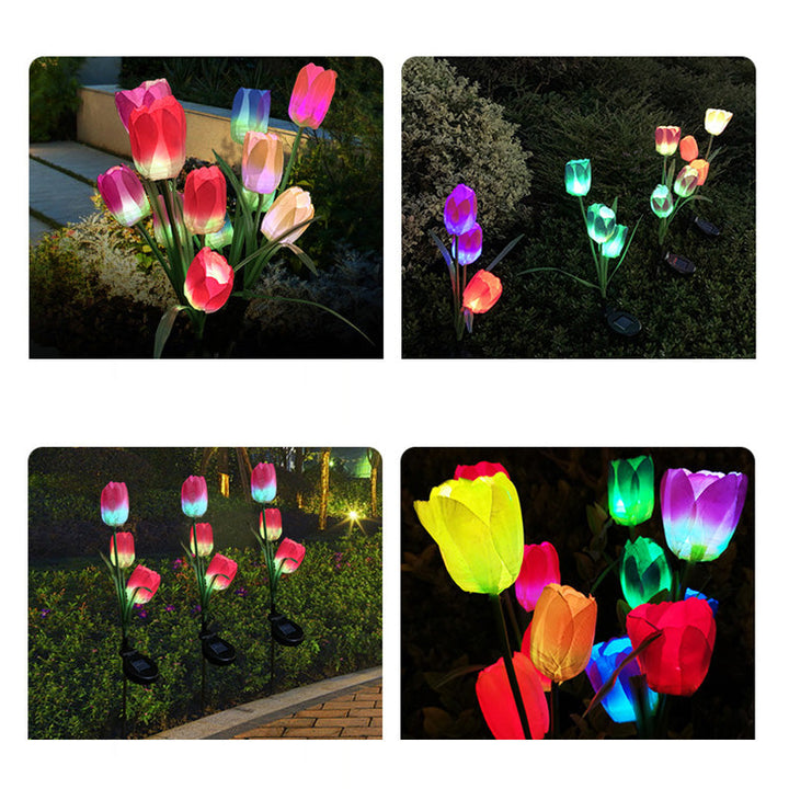 Samtidig Kreativ Solar Vanntett Falsk Tulipan Rustfritt Stål ABS Stoff LED Grunnplugg Plen Landskap Lampe For Utendørs Terrasse | Skanto