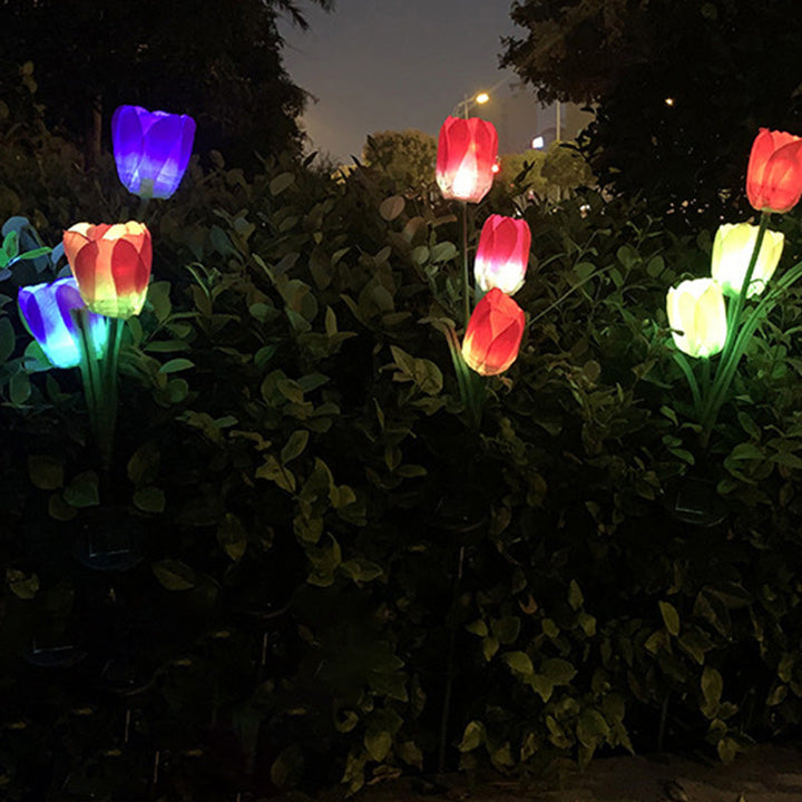 Samtidig Kreativ Solar Vanntett Falsk Tulipan Rustfritt Stål ABS Stoff LED Grunnplugg Plen Landskap Lampe For Utendørs Terrasse | Skanto