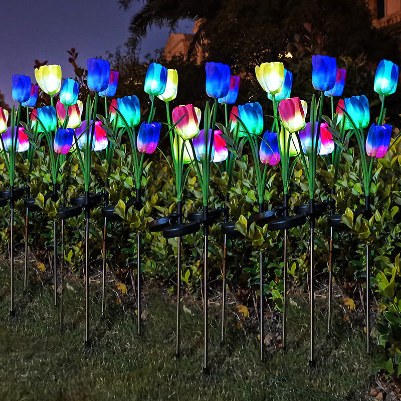 Samtidig Kreativ Solar Vanntett Falsk Tulipan Rustfritt Stål ABS Stoff LED Grunnplugg Plen Landskap Lampe For Utendørs Terrasse | Skanto