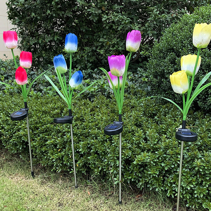 Samtidig Kreativ Solar Vanntett Falsk Tulipan Rustfritt Stål ABS Stoff LED Grunnplugg Plen Landskap Lampe For Utendørs Terrasse | Skanto