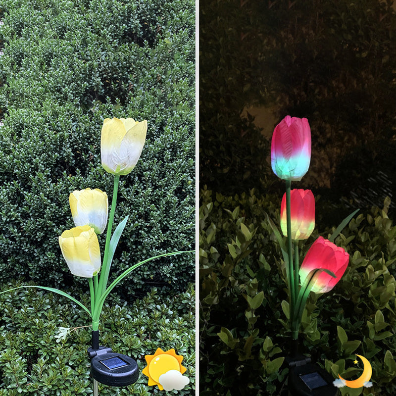 Samtidig Kreativ Solar Vanntett Falsk Tulipan Rustfritt Stål ABS Stoff LED Grunnplugg Plen Landskap Lampe For Utendørs Terrasse | Skanto