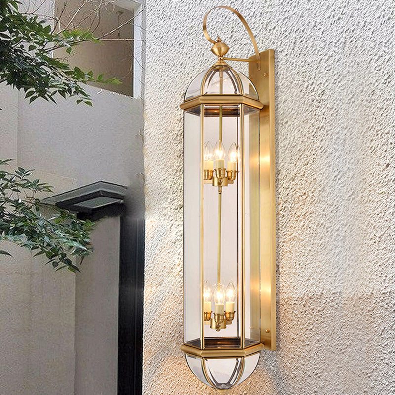 Moderne Luksus Vanntett Sylinder Rektangel Half Rund Kobber Glass 1/3/6 Lys Vegglampe For Hage | Skanto