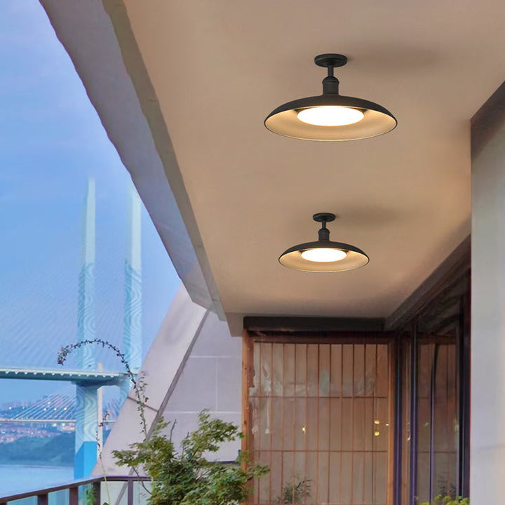 Tradisjonell Vintage Vanntett Flared Cylinder Disc Base Jern 1-Lys Semi-Flush Mount Taklampe For Utendørs Patio | Skanto
