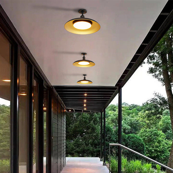 Tradisjonell Vintage Vanntett Flared Cylinder Disc Base Jern 1-Lys Semi-Flush Mount Taklampe For Utendørs Patio | Skanto