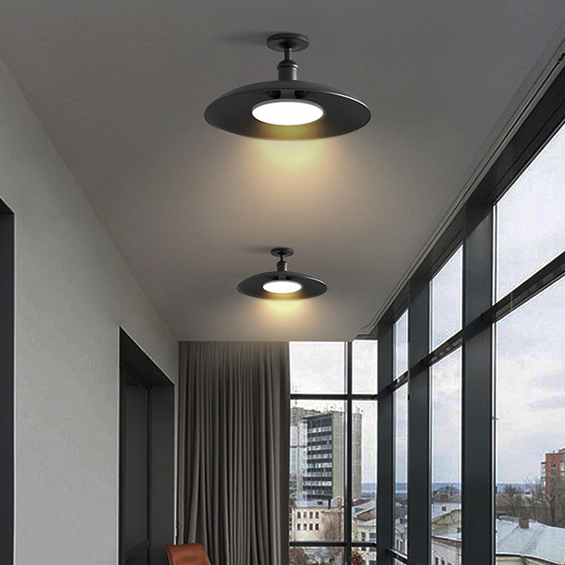 Tradisjonell Vintage Vanntett Flared Cylinder Disc Base Jern 1-Lys Semi-Flush Mount Taklampe For Utendørs Patio | Skanto
