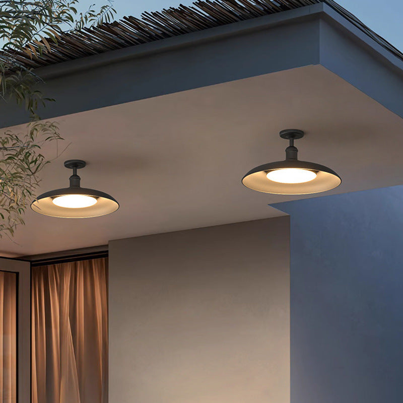 Tradisjonell Vintage Vanntett Flared Cylinder Disc Base Jern 1-Lys Semi-Flush Mount Taklampe For Utendørs Patio | Skanto