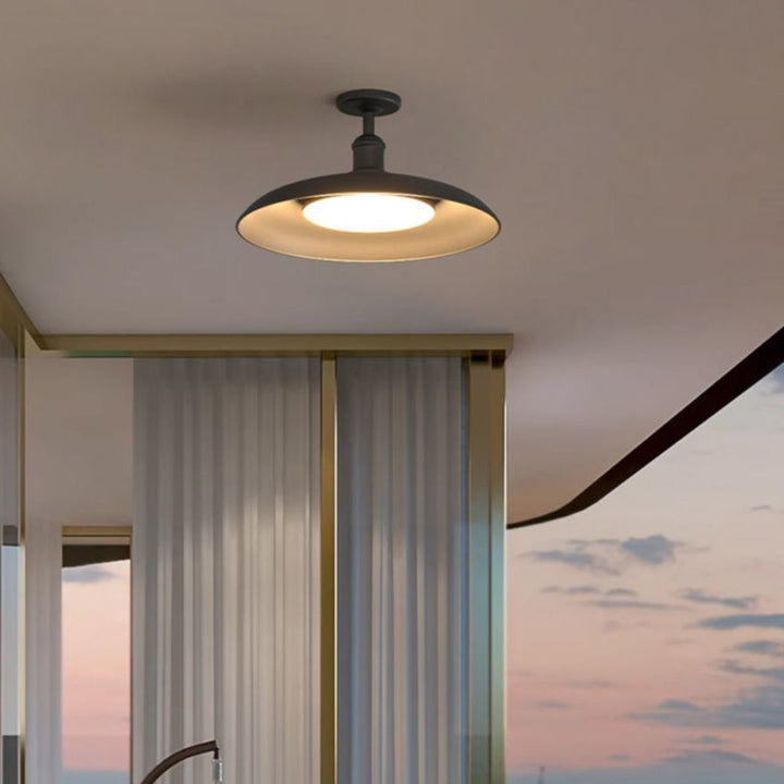 Tradisjonell Vintage Vanntett Flared Cylinder Disc Base Jern 1-Lys Semi-Flush Mount Taklampe For Utendørs Patio | Skanto