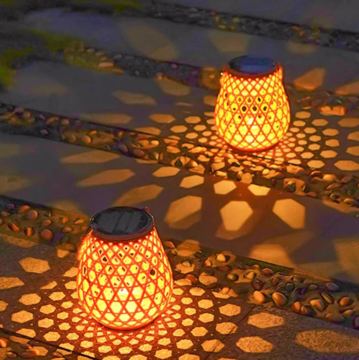 Tradisjonell kinesisk solfylt vanntett oval rund hul mesh ABS LED utendørs landskapslys for hage | Skanto