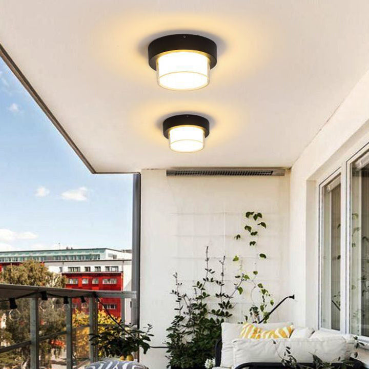 Moderne Minimalistiske Vanntette Firkantede Runde Sylinder Trykkstøpt Aluminium Akryl LED Flush Mount Taklampe For Utendørs Terrasse | Skanto