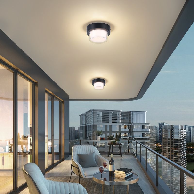 Moderne Minimalistiske Vanntette Firkantede Runde Sylinder Trykkstøpt Aluminium Akryl LED Flush Mount Taklampe For Utendørs Terrasse | Skanto