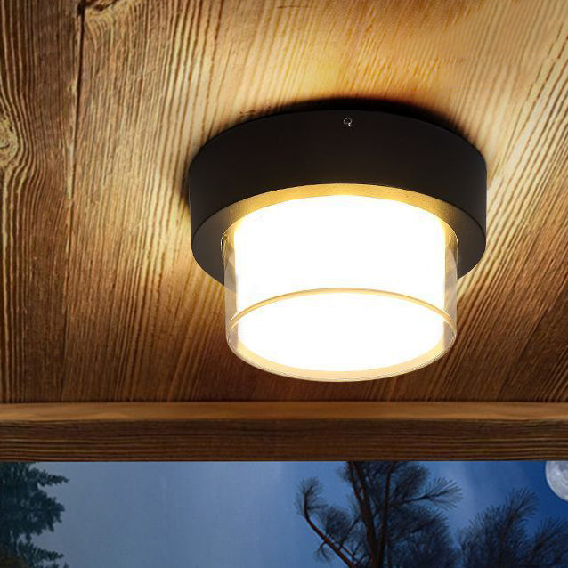 Moderne Minimalistiske Vanntette Firkantede Runde Sylinder Trykkstøpt Aluminium Akryl LED Flush Mount Taklampe For Utendørs Terrasse | Skanto