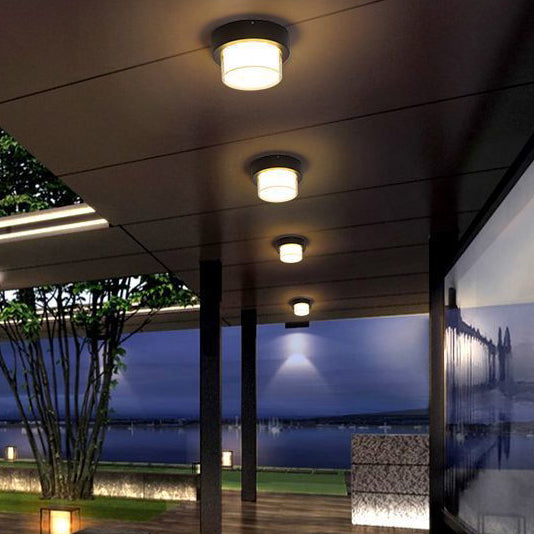 Moderne Minimalistiske Vanntette Firkantede Runde Sylinder Trykkstøpt Aluminium Akryl LED Flush Mount Taklampe For Utendørs Terrasse | Skanto