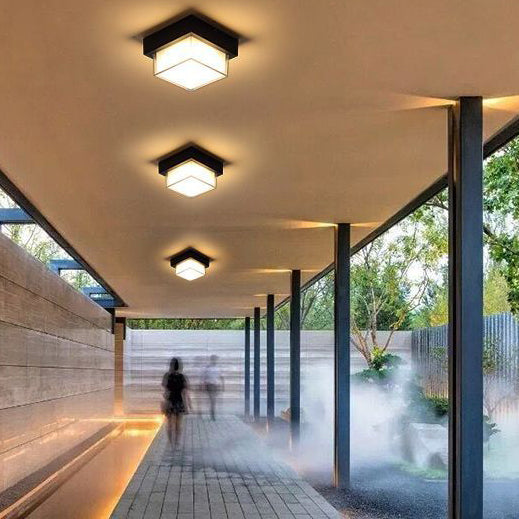 Moderne Minimalistiske Vanntette Firkantede Runde Sylinder Trykkstøpt Aluminium Akryl LED Flush Mount Taklampe For Utendørs Terrasse | Skanto