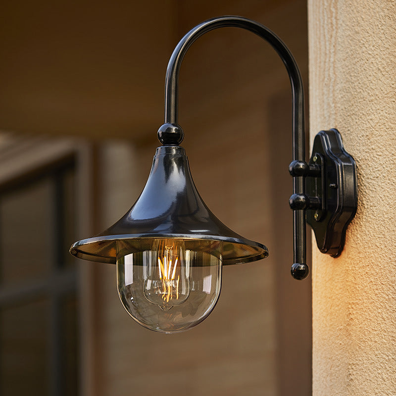 Moderne Enkelt Aluminium Trumpet Skjerm Glass 1-Lys Utendørs Vegglampe For Hage | Skanto