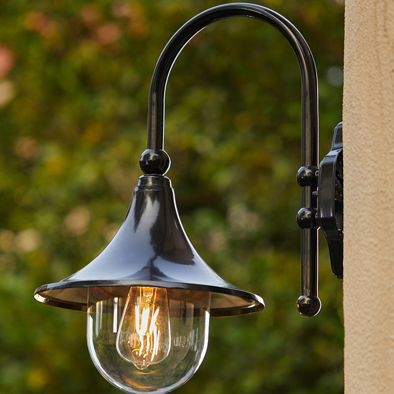Moderne Enkelt Aluminium Trumpet Skjerm Glass 1-Lys Utendørs Vegglampe For Hage | Skanto