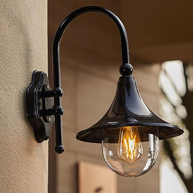 Moderne Enkelt Aluminium Trumpet Skjerm Glass 1-Lys Utendørs Vegglampe For Hage | Skanto