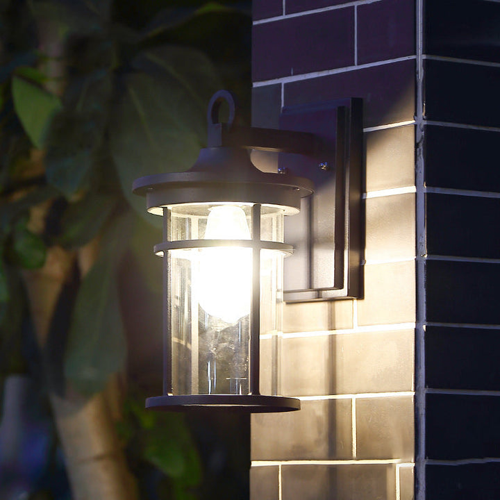 Moderne industriell sylinder aluminium glasskjerm 1-lys vanntett vegglampe for utendørs uteplass | Skanto