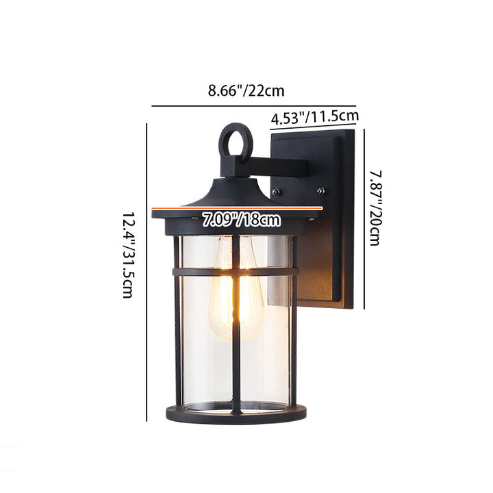 Moderne industriell sylinder aluminium glasskjerm 1-lys vanntett vegglampe for utendørs uteplass | Skanto