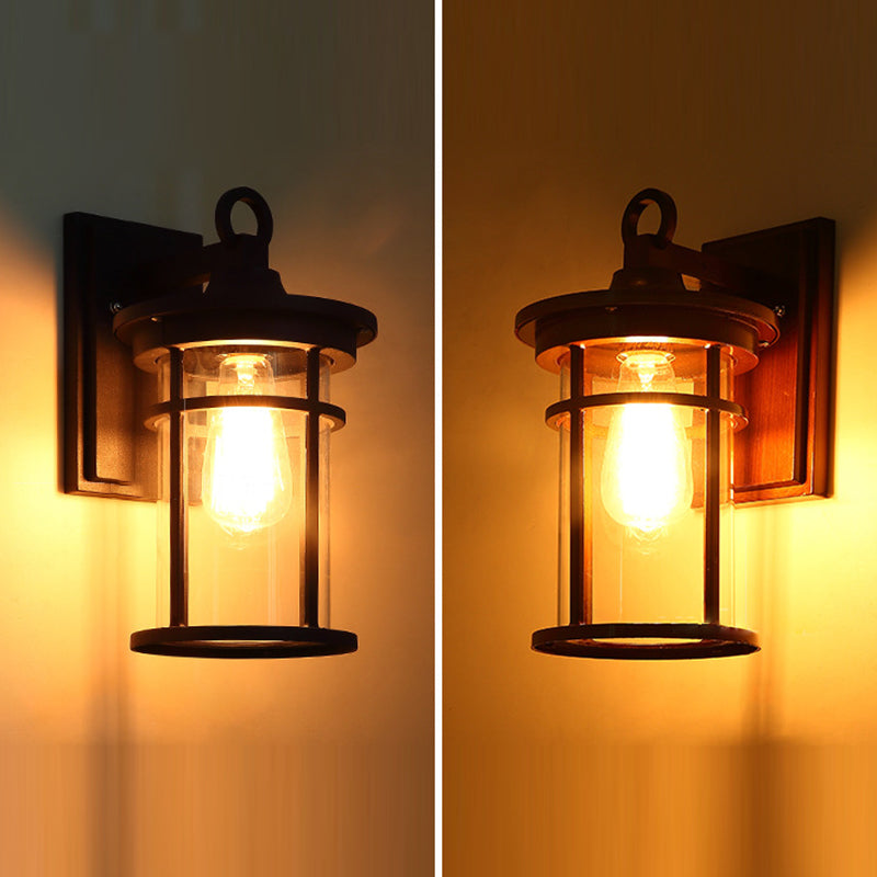 Moderne industriell sylinder aluminium glasskjerm 1-lys vanntett vegglampe for utendørs uteplass | Skanto