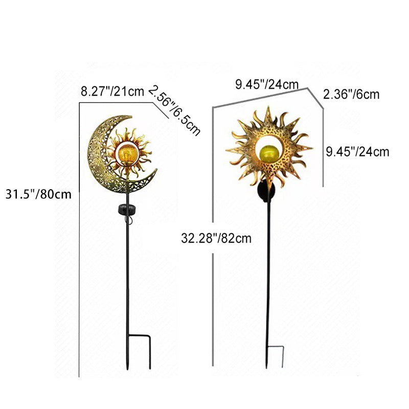 Moderne Art Deco Sol Vanntett Bakken Plugg Stjerne Sol Måne Jern Glass LED Utendørs Lys For Hage | Skanto