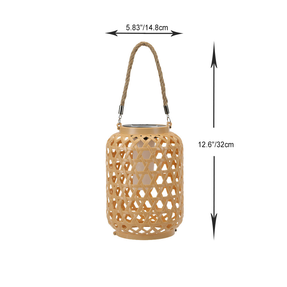 Moderne Art Deco Sol Vannbestandig Imitert Rattan Vevet Lantern Sylinderisk Plast LED Utendørs Lys For Hage | Skanto