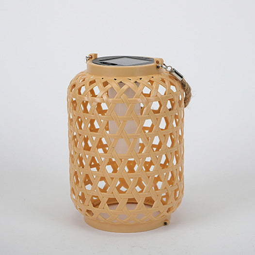 Moderne Art Deco Sol Vannbestandig Imitert Rattan Vevet Lantern Sylinderisk Plast LED Utendørs Lys For Hage | Skanto
