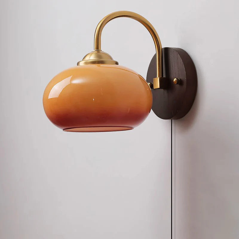 Skanto | Moderne Mid-Century Krem Rund Oval Ask Tre Glass 1-Lys Vegglampe for Soverom