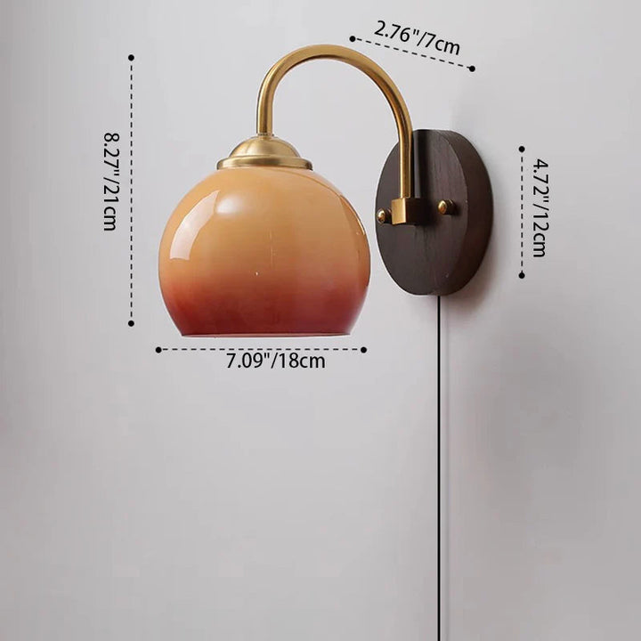 Skanto | Moderne Mid-Century Krem Rund Oval Ask Tre Glass 1-Lys Vegglampe for Soverom