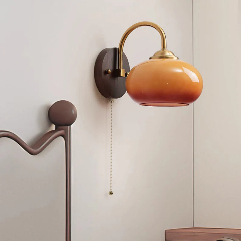 Skanto | Moderne Mid-Century Krem Rund Oval Ask Tre Glass 1-Lys Vegglampe for Soverom