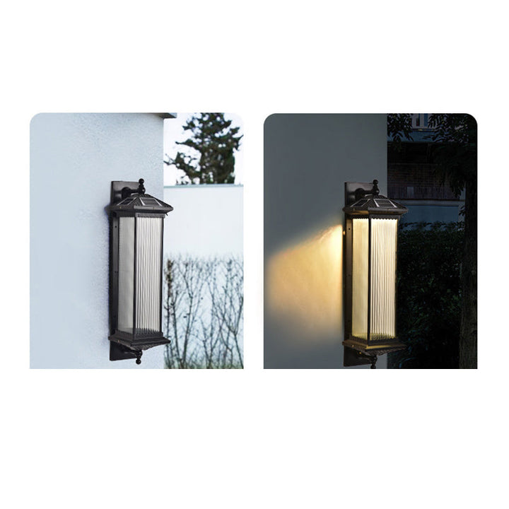 Tradisjonell kinesisk vanntett rektangulær glassmetall 1-lampe vegglampe for utendørs patio | Skanto