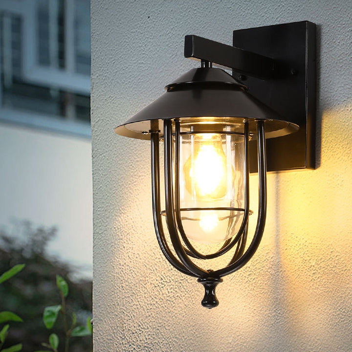 Tradisjonell Vintage Fuglebur Jern Glass 1-Lykt Vegglampe For Utendørs Patio | Skanto