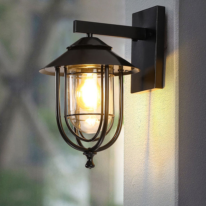 Tradisjonell Vintage Fuglebur Jern Glass 1-Lykt Vegglampe For Utendørs Patio | Skanto