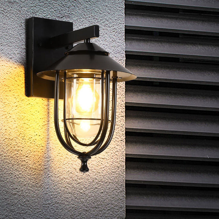 Tradisjonell Vintage Fuglebur Jern Glass 1-Lykt Vegglampe For Utendørs Patio | Skanto