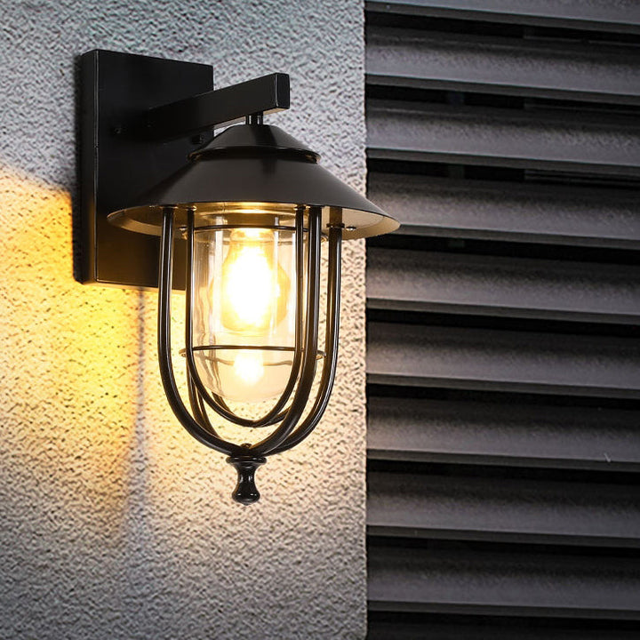 Tradisjonell Vintage Fuglebur Jern Glass 1-Lykt Vegglampe For Utendørs Patio | Skanto