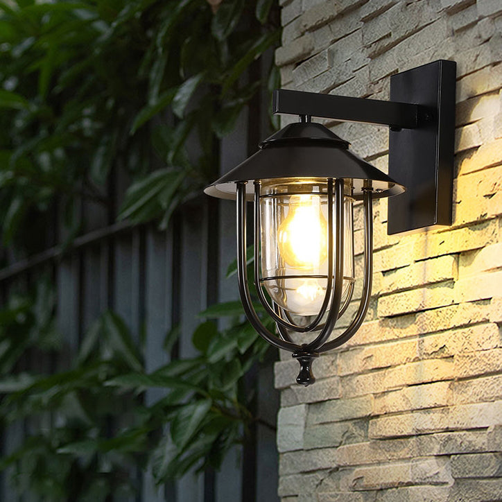Tradisjonell Vintage Fuglebur Jern Glass 1-Lykt Vegglampe For Utendørs Patio | Skanto