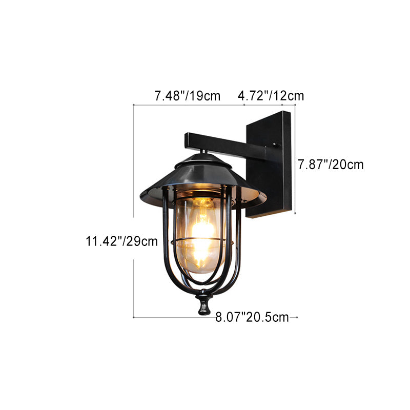 Tradisjonell Vintage Fuglebur Jern Glass 1-Lykt Vegglampe For Utendørs Patio | Skanto