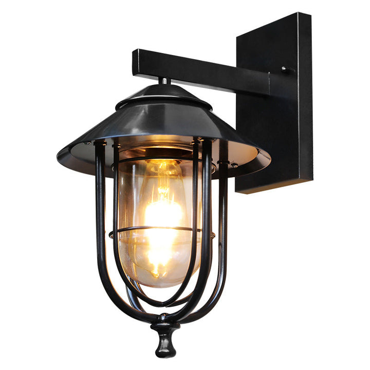 Tradisjonell Vintage Fuglebur Jern Glass 1-Lykt Vegglampe For Utendørs Patio | Skanto