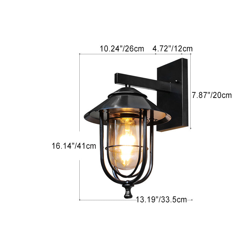 Tradisjonell Vintage Fuglebur Jern Glass 1-Lykt Vegglampe For Utendørs Patio | Skanto