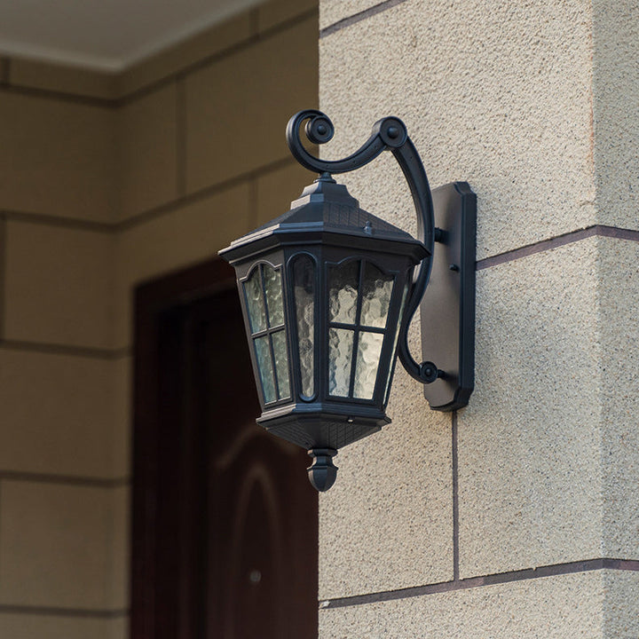 Tradisjonell europeisk lanterne vanntett aluminium glass 1-lys vegglampe for utendørs patio | Skanto