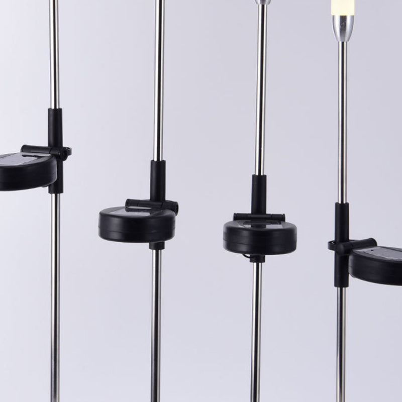 Vanntett solcelledrevet sylinderlampe laget av akryl, aluminium, rustfritt stål og ABS med LED-belysning for utendørs bruk og hagedesign.