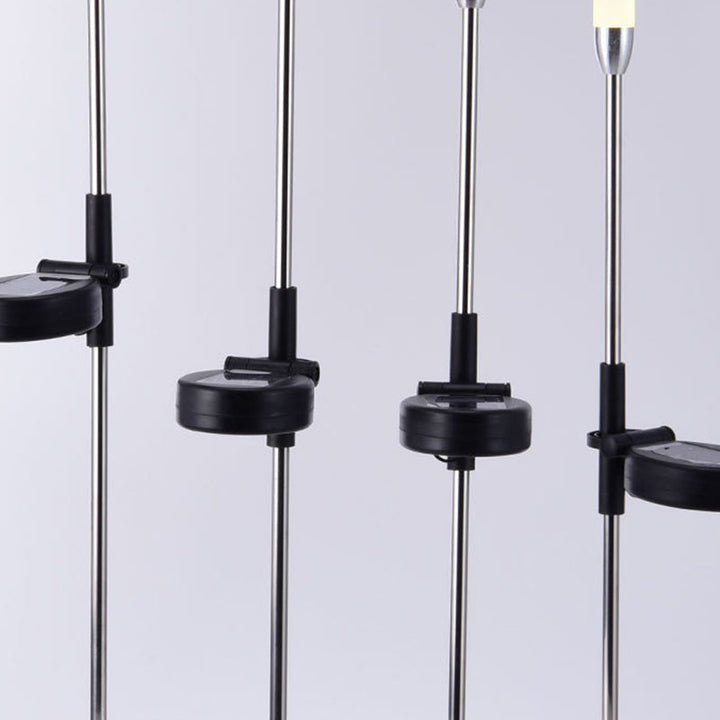 Vanntett solcelledrevet sylinderlampe laget av akryl, aluminium, rustfritt stål og ABS med LED-belysning for utendørs bruk og hagedesign.