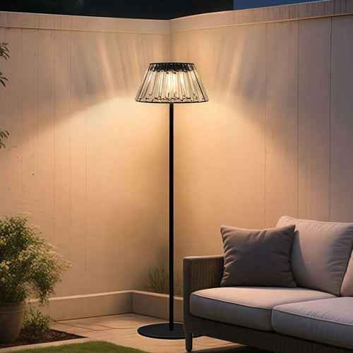Vanntett solcelledrevet USB LED-gulvlampe laget av jern og glass for utendørs bruk i hagen
