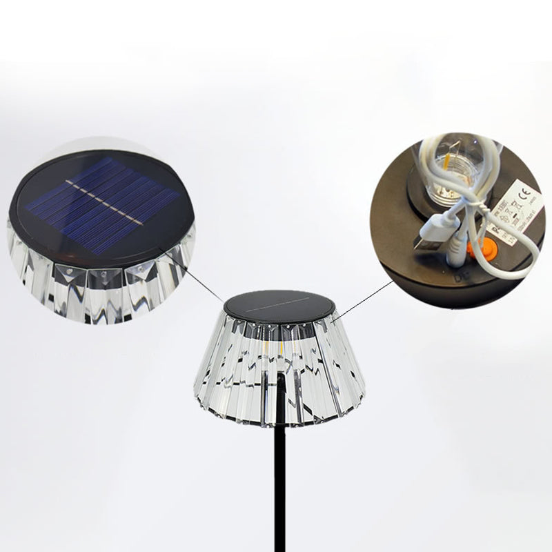 Vanntett solcelledrevet USB LED-gulvlampe laget av jern og glass for utendørs bruk i hagen