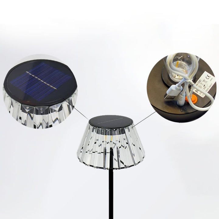 Vanntett solcelledrevet USB LED-gulvlampe laget av jern og glass for utendørs bruk i hagen