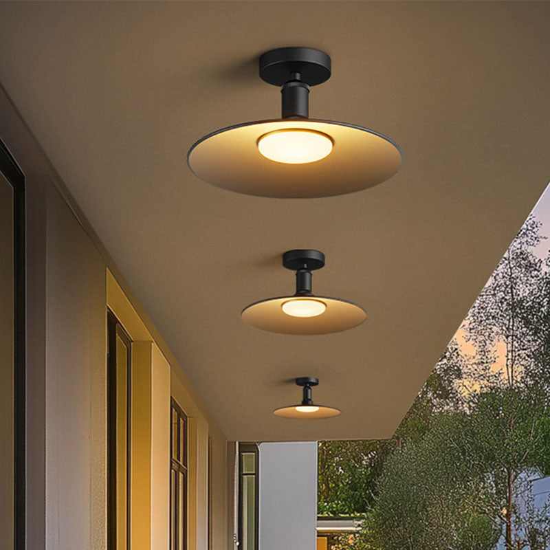 Moderne Industrielle Vanntette Aluminium Rund 1-Lys Semi-Flush Taklampe For Utendørs Patio | Skanto