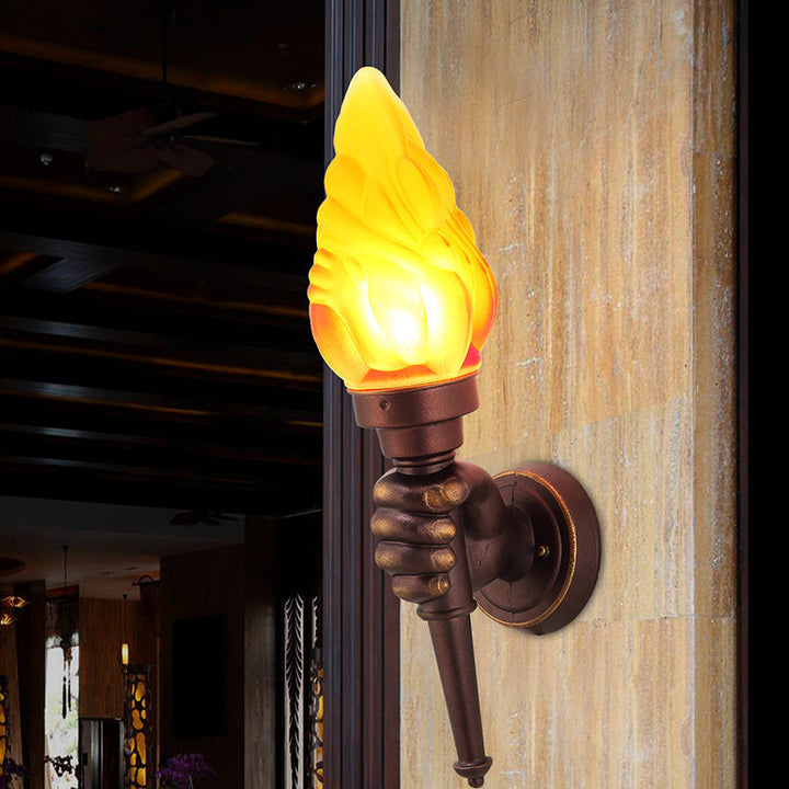 Tradisjonell Vintage Fakelbærer Form Glass Aluminium 1-Lys Vegglampe For Utendørs Patio | Skanto
