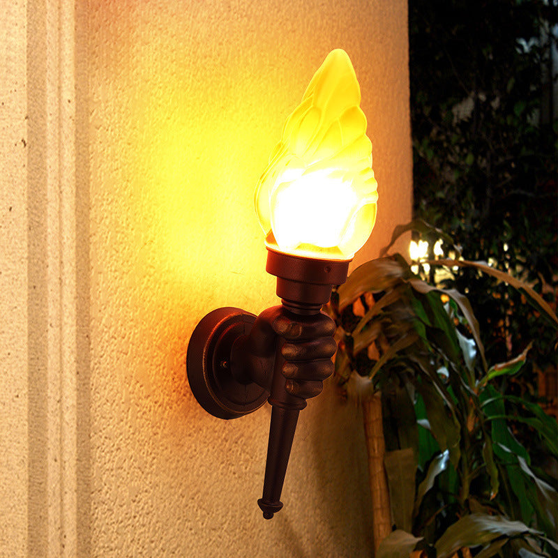 Tradisjonell Vintage Fakelbærer Form Glass Aluminium 1-Lys Vegglampe For Utendørs Patio | Skanto