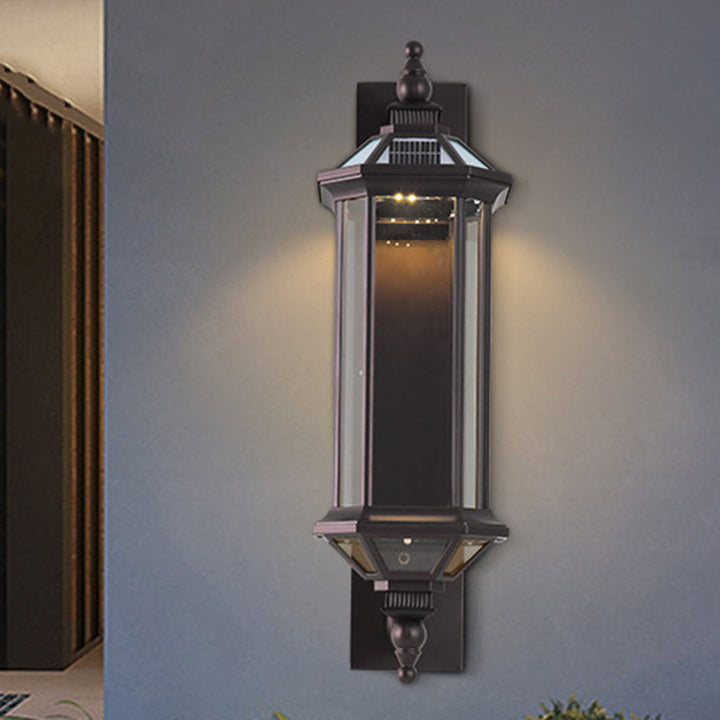 Tradisjonell Vintage Oktagonal Firkantet Vanntett Glass Aluminium 1-Lykt Vegglampe For Utendørs Terrasse | Skanto